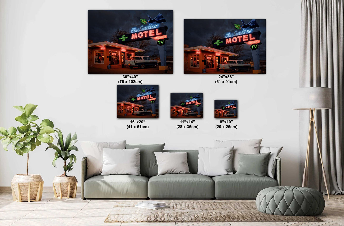 Blue Swallow Motel Vintage Route 66 Photography & Americana Neon Sign Wall Art for Travel Enthusiasts