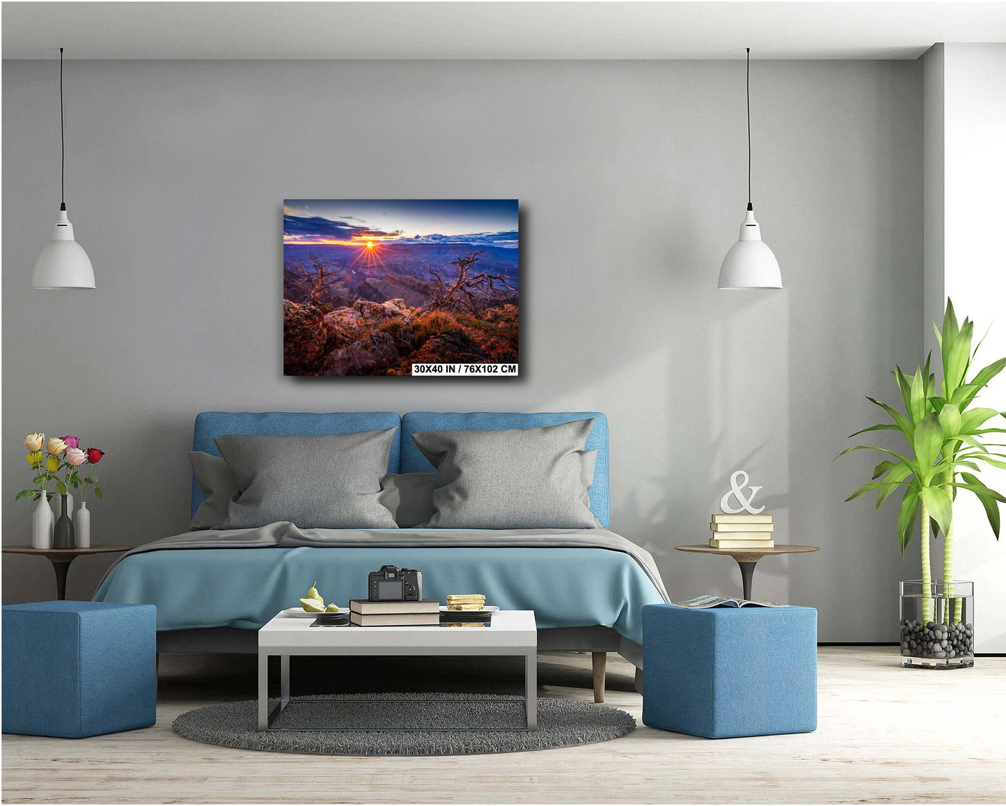 Grand Canyon Wall Art - Fiery Arizona Sunset Photo on South Rim, Premium Paper, Canvas, Acrylic & Metal Options