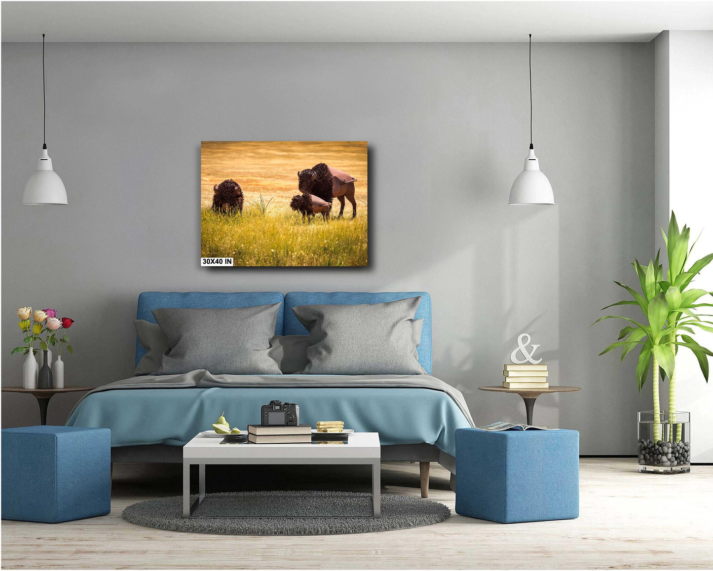 Sculpture of Route 66 Metal Bison | Fine Art Landscape Photography Print | American Wildlife Wall Decor