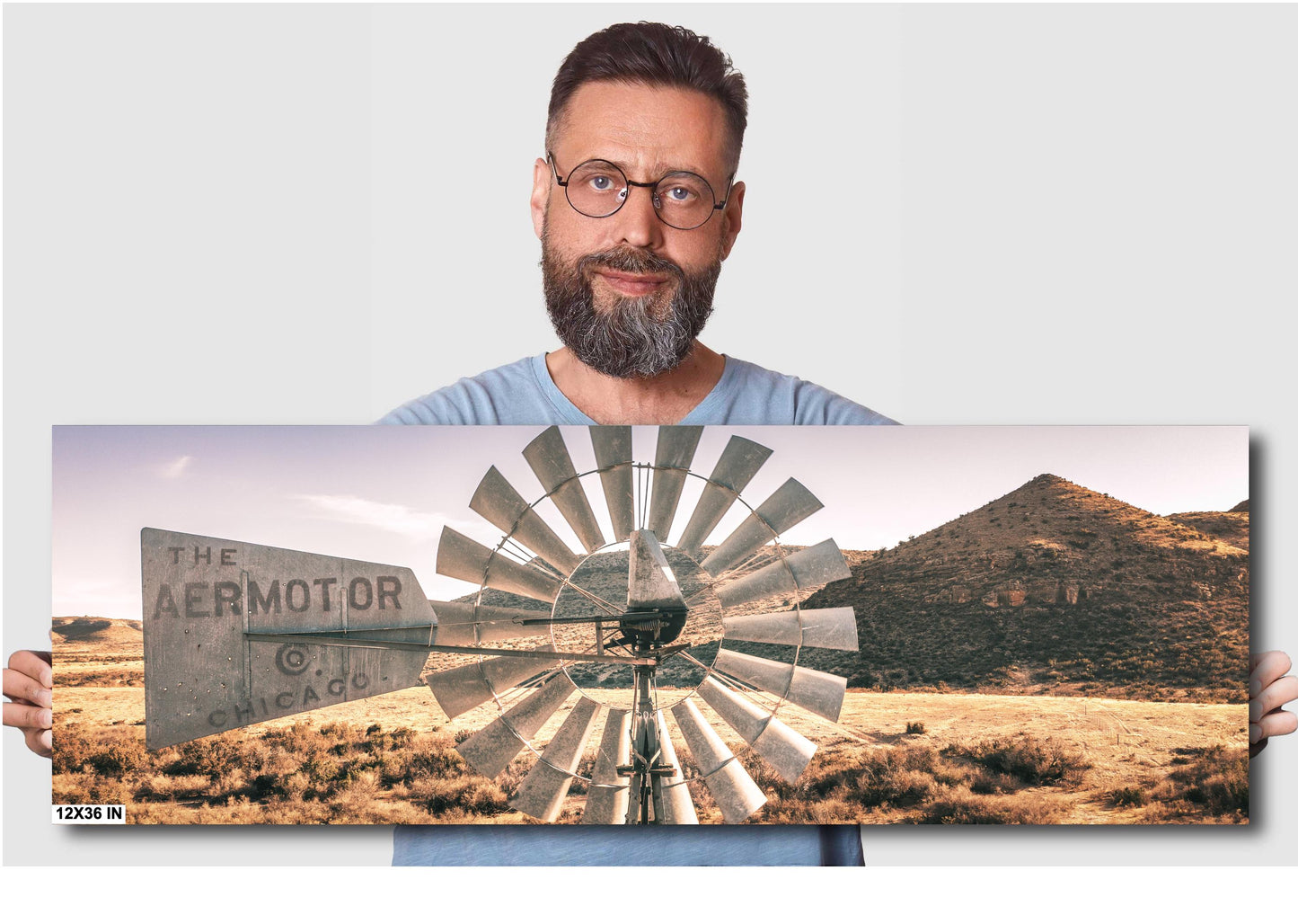 Farmhouse Windmill Photography Print - Rustic Sunset Wall Art Decor for Country Home, West Texas Design