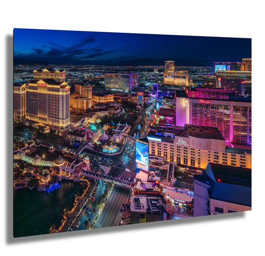 Las Vegas Strip Skyline Wall Art - Aerial Cityscape Photo on Canvas, Metal, Acrylic or Photo Paper - Ready to Hang Home Decor