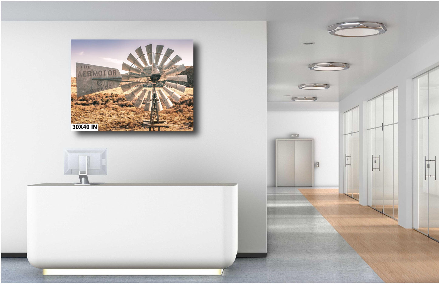 Farmhouse Windmill Photography Print - Rustic Sunset Wall Art Decor for Country Home, West Texas Design