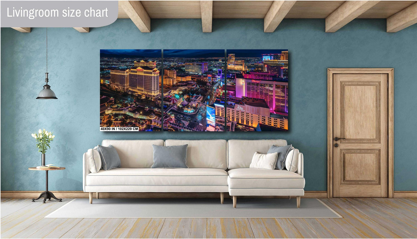 Las Vegas Strip Skyline Wall Art - Aerial Cityscape Photo on Canvas, Metal, Acrylic or Photo Paper - Ready to Hang Home Decor