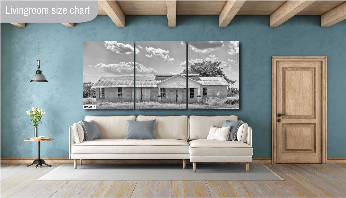 Farmhouse Wall Decor - Rustic Black & White Barn Landscape Print | Modern Farmhouse Wall Art for Living Room or Office Decor