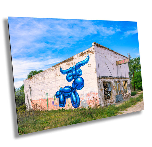 Americana Art: Texas Cafe with Blue Longhorn Mural | Wingate, TX Photography on Premium Photo Paper, Canvas, Acrylic & Metal