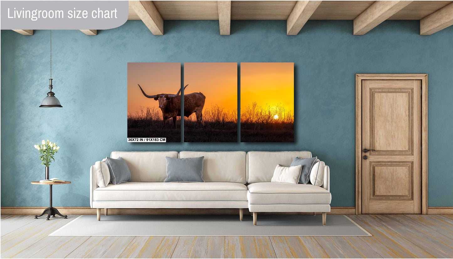 Texas Longhorn Steer at Sunset Wall Decor - Backroad Bull Photography on Premium Paper, Canvas, Acrylic, or Metal