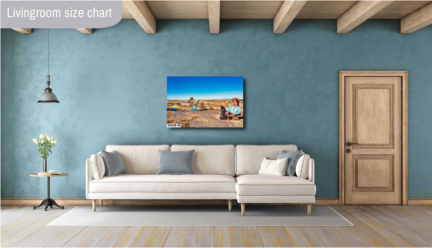 Marfa Art Photo Canvas Print - James Dean & Liz Taylor Movie Poster, West Texas Wall Decor on Paper, Acrylic, or Metal