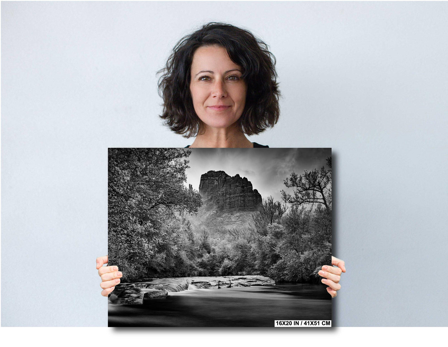 Sedona Arizona Cathedral Rock from Oak Creek - Black and White Photography Print on Premium Photo Paper, Canvas, Acrylic & Metal Decor
