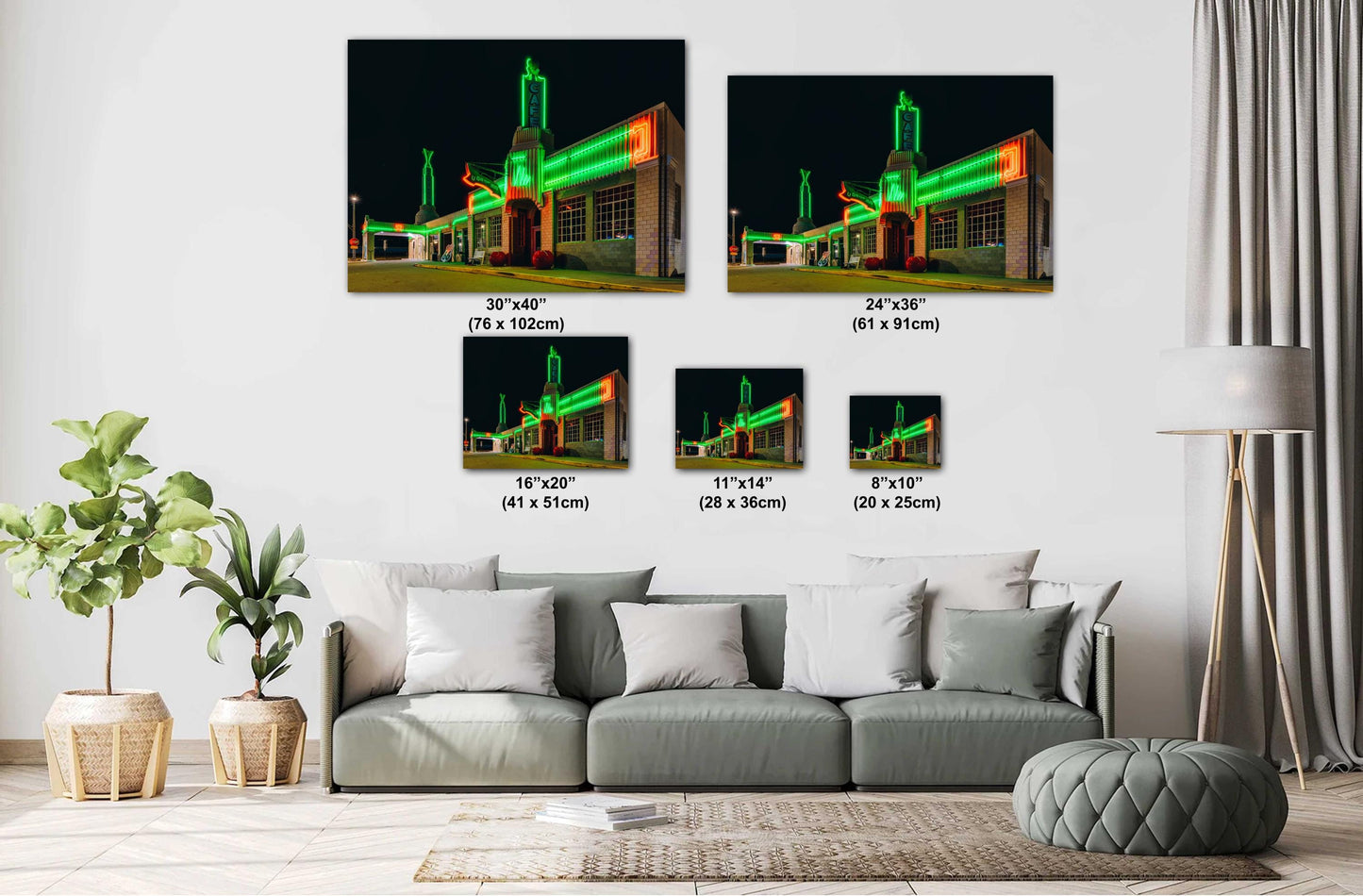 Route 66 Art Deco Gas Station Canvas - Retro U Drop Inn Conoco Tower Neon Wall Art, Texas Gift for Men & Women