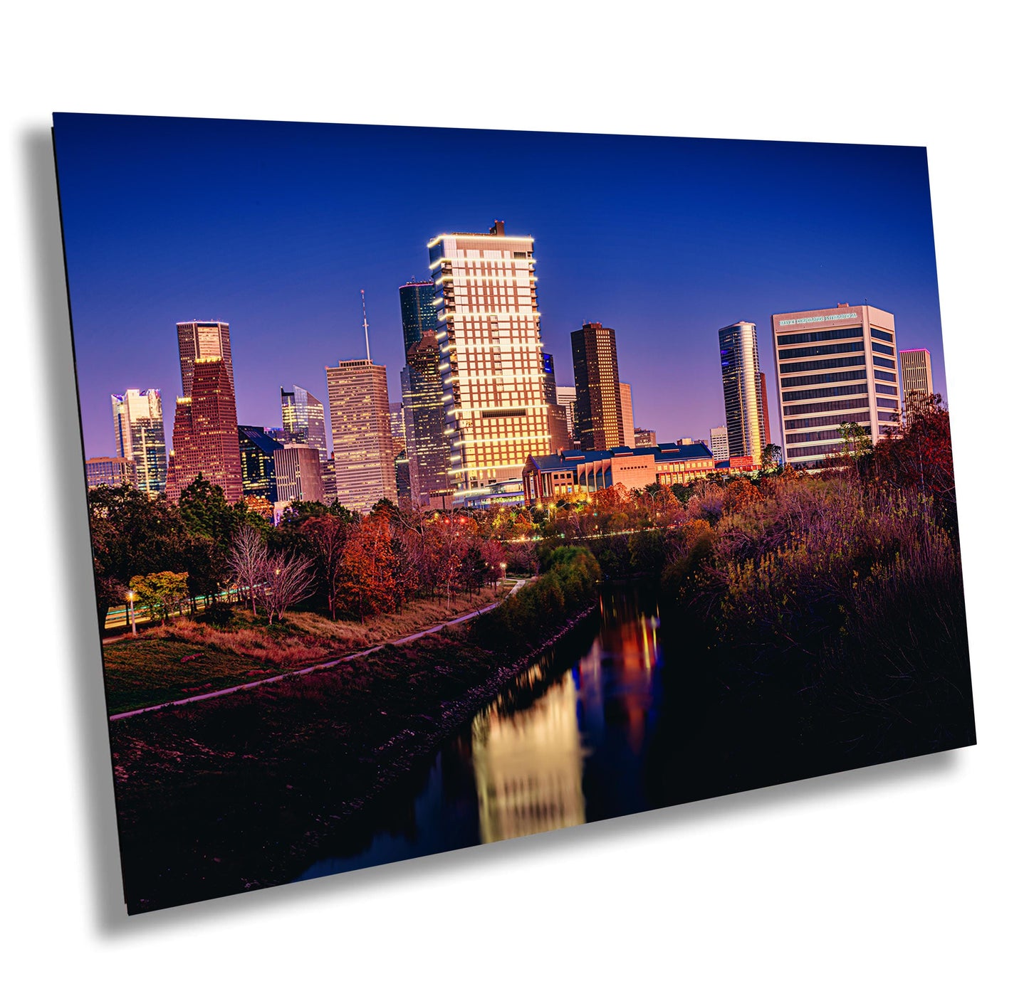 Houston Wall Art - Downtown Skyline on Buffalo Bayou - Wall Art Photography on Premium Photo Paper, Ready-to-Hang Canvas, Acrylic, or Metal