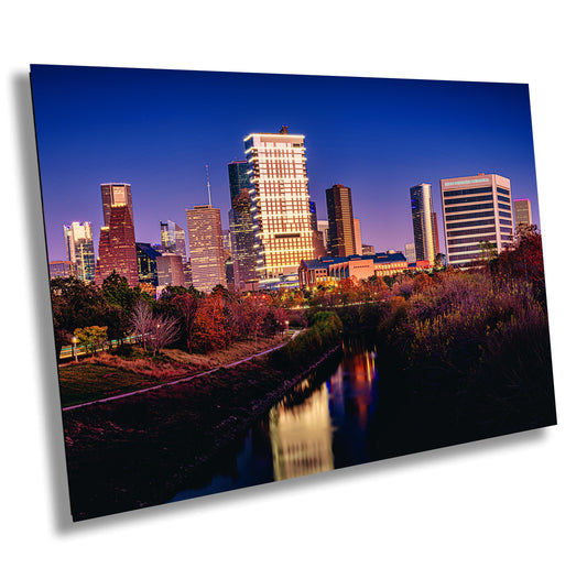 Houston Wall Art - Downtown Skyline on Buffalo Bayou - Wall Art Photography on Premium Photo Paper, Ready-to-Hang Canvas, Acrylic, or Metal