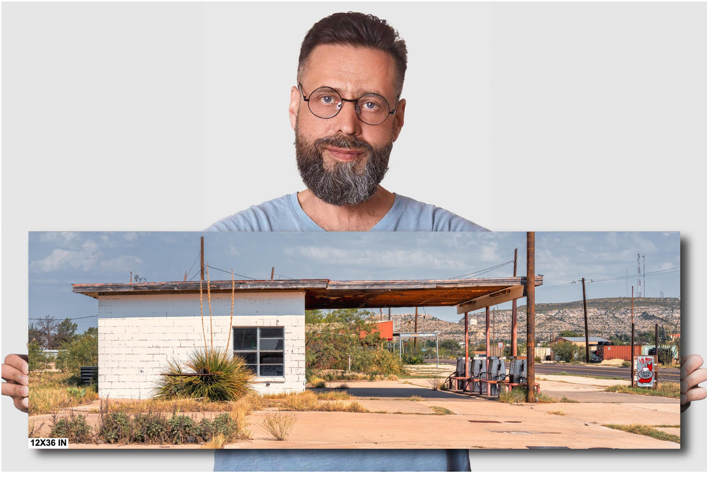 Gas Station Wall Art: Desert Landscape Photography Print from Sanderson, Texas - Rustic Home Decor & Unique Wall Decor
