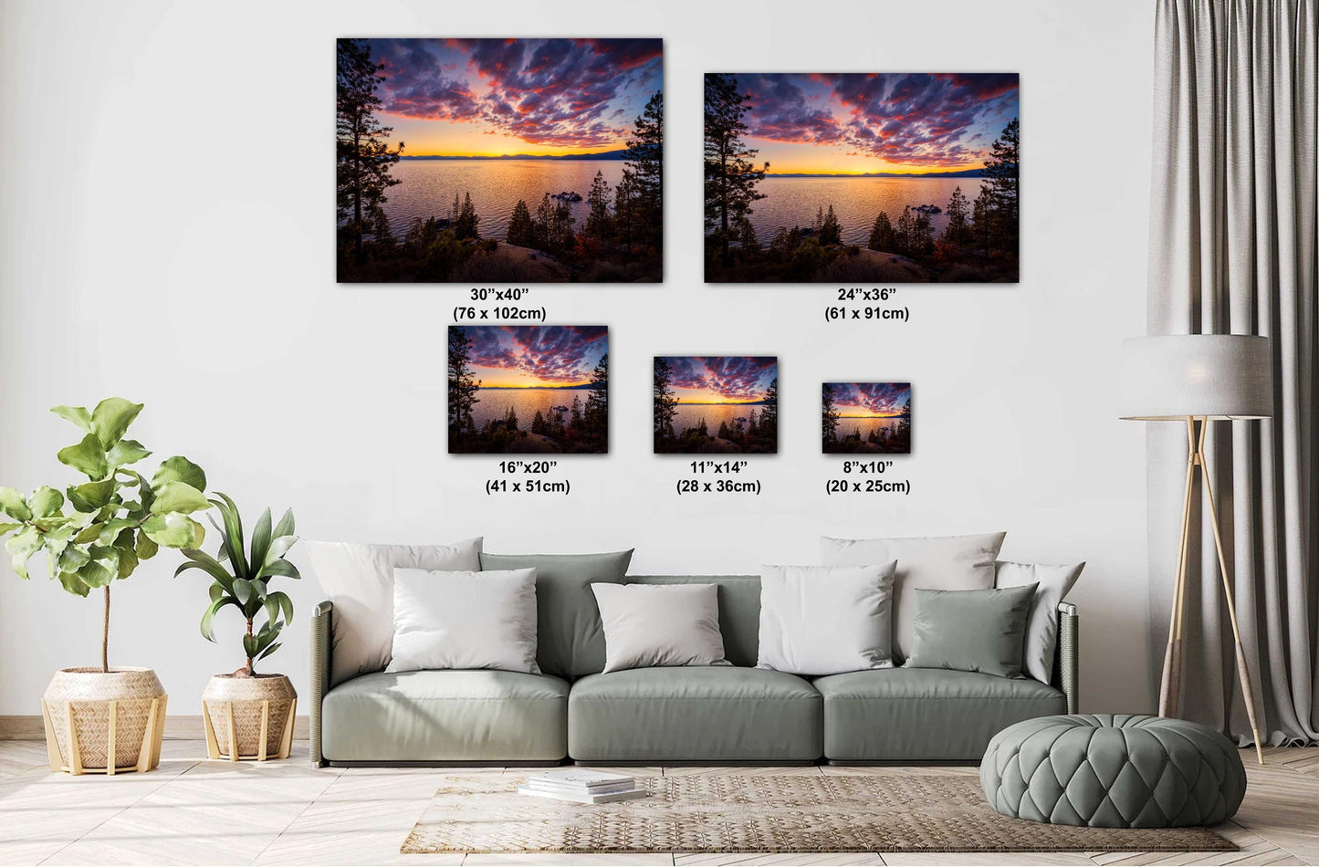 Lake Tahoe Print - Fiery Sunset Wall Art Photography on Photo Paper, Canvas & Metal – Mountain Landscape Decor, Nevada California Gift