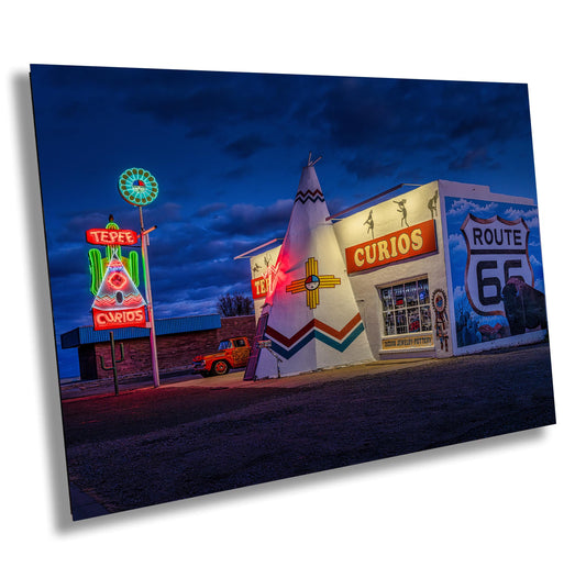 New Mexico Wall Art - Teepee Curios Neon Sign Print - Route 66 Road Trip Art - New Mexico Photography on Paper, Canvas, Acrylic & Metal