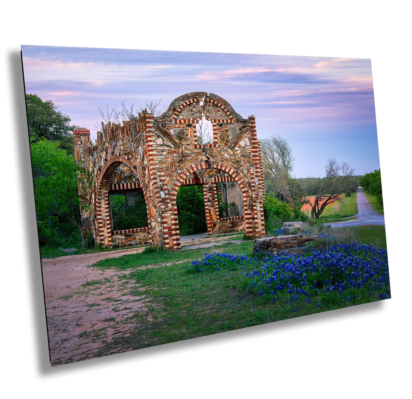 Sunset Photograph Canvas Art | Outlaw Gas Station Texas Bluebonnets & Wildflowers Landscape Print | Springtime Moonshine Decor