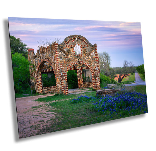 Sunset Photograph Canvas Art | Outlaw Gas Station Texas Bluebonnets & Wildflowers Landscape Print | Springtime Moonshine Decor
