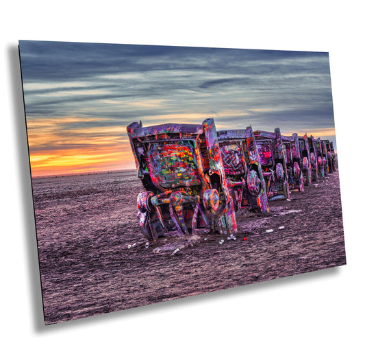 Cadillac Ranch Sunset Panorama | Route 66 Amarillo Texas Roadside Attraction Photography Print on Photo Paper, Canvas & Metal