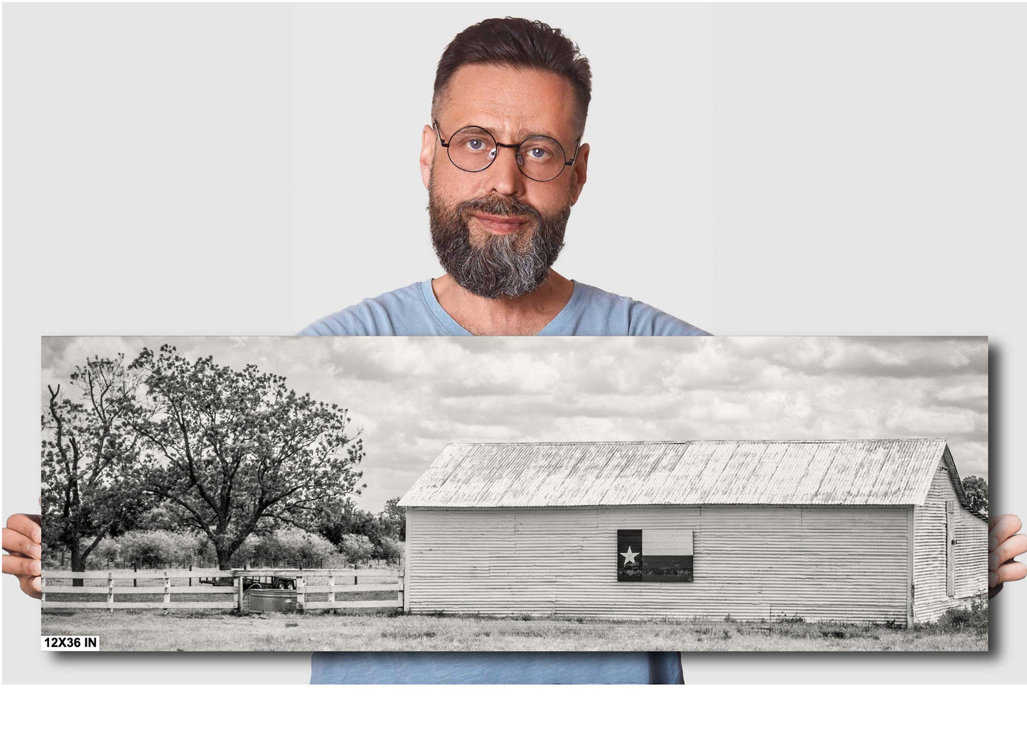 Texas Wall Art Photography - Texas Flag Barn Wall Art | Rustic Black & White Decor for Western Farmhouse Home