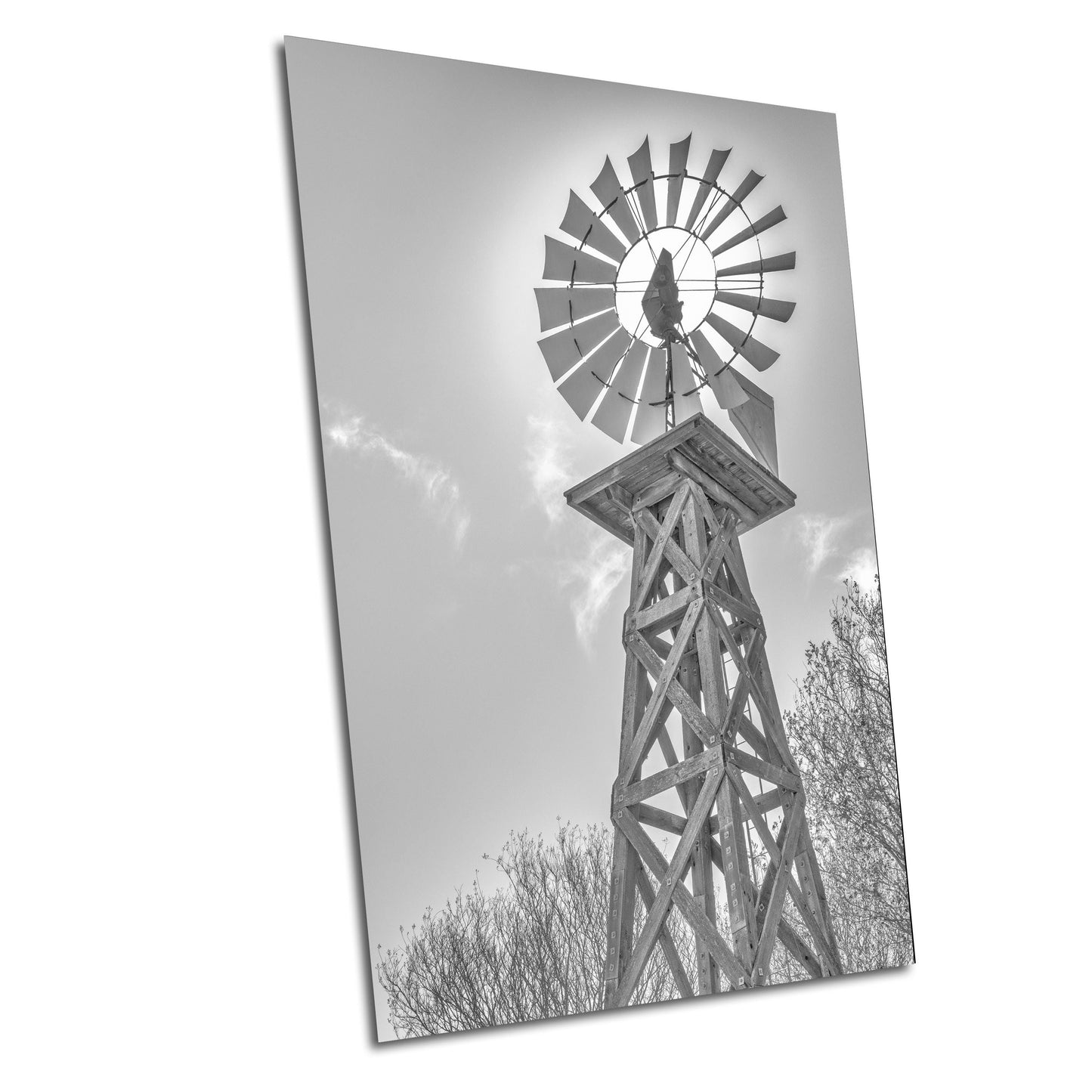 Farmhouse Wall Decor - Texas Windmill Black & White Print: Rustic Art, Country Landscape Decor on Photo Paper, Canvas, Acrylic or Metal