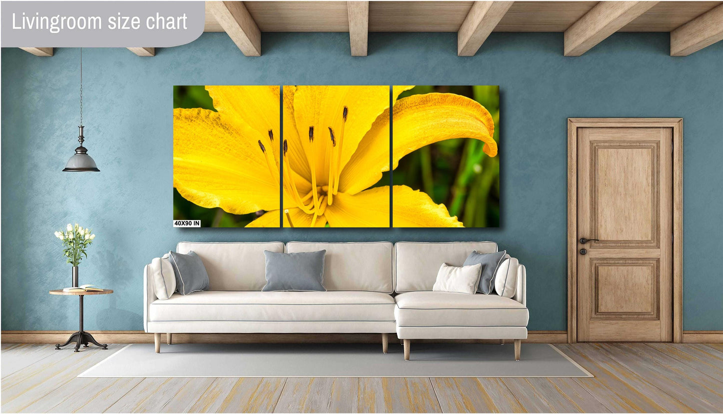 Vibrant Yellow Day Lily Art Print: Petal Detail Close-Up Photo on Canvas, Metal & Fine Paper