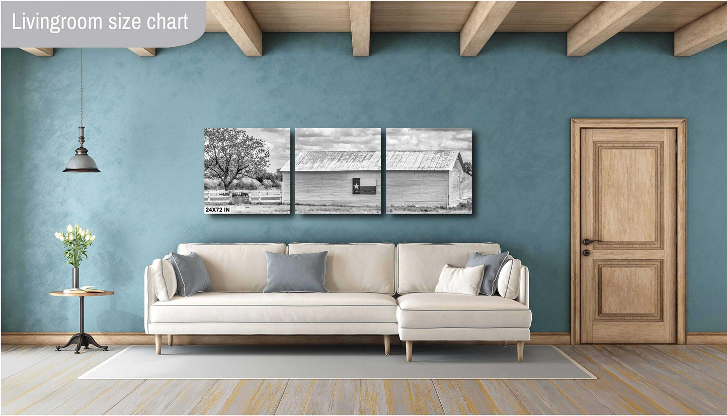 Texas Wall Art Print - Black & White Texas Flag Barn Photo: Rustic Farmhouse Wall Art for Cowboy Home Decor (Multiple Formats)