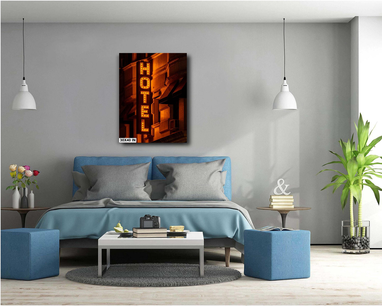 Neon Sign Photo | Manhattan New York Hotel Retro Neon Art | Americana Wall Decor Print on Premium Photo Paper, Canvas & Metal
