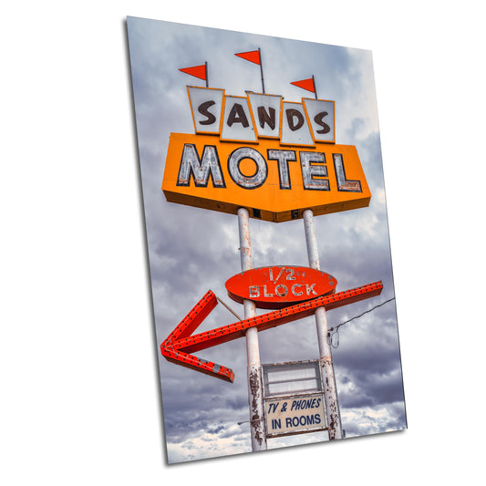 Route 66 Vintage Motel Neon Sign Photography, Sands Motel Grants NM Wall Art Decor for Retro Boho Interiors