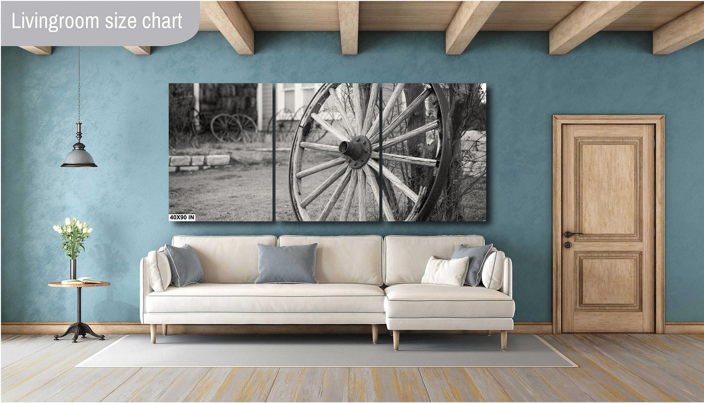 Rustic Wagon Wheel Sepia Photo: Large Country Wall Art for Texas Farmhouse Decor (Paper/Canvas/Acrylic/Metal)