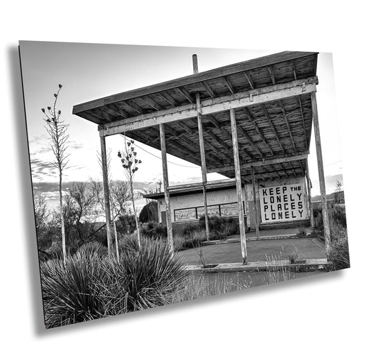 Black and White Decor - Abandoned Gas Station Mural: Black & White Texas Ghost Town Wall Art Print, Desert Americana Landscape Decor