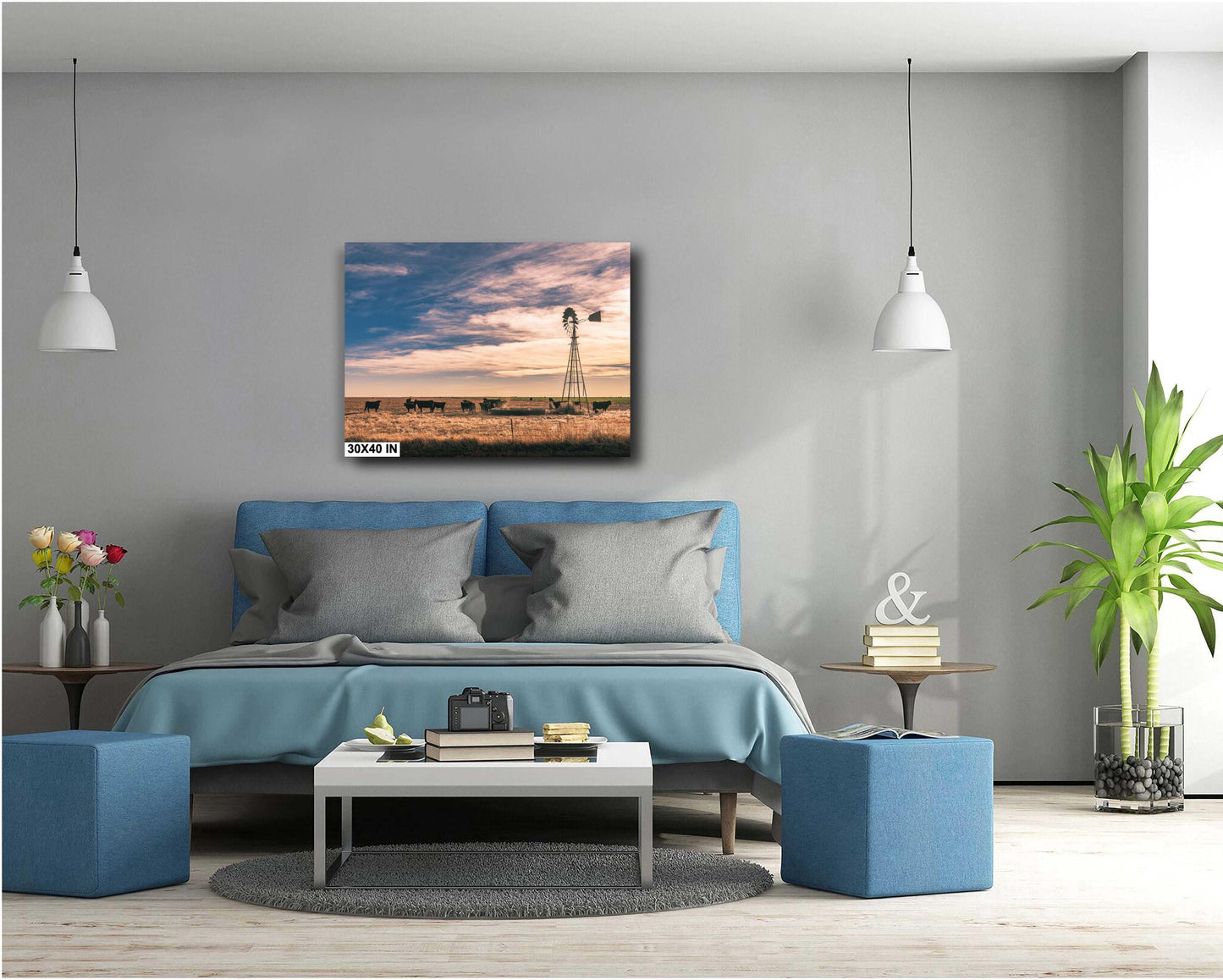 Farmhouse Wall Decor Countryside Black Cows & Windmill Fine Art Print, Modern Farmhouse Art, Rustic Home Photography, Texas Landscape Decor