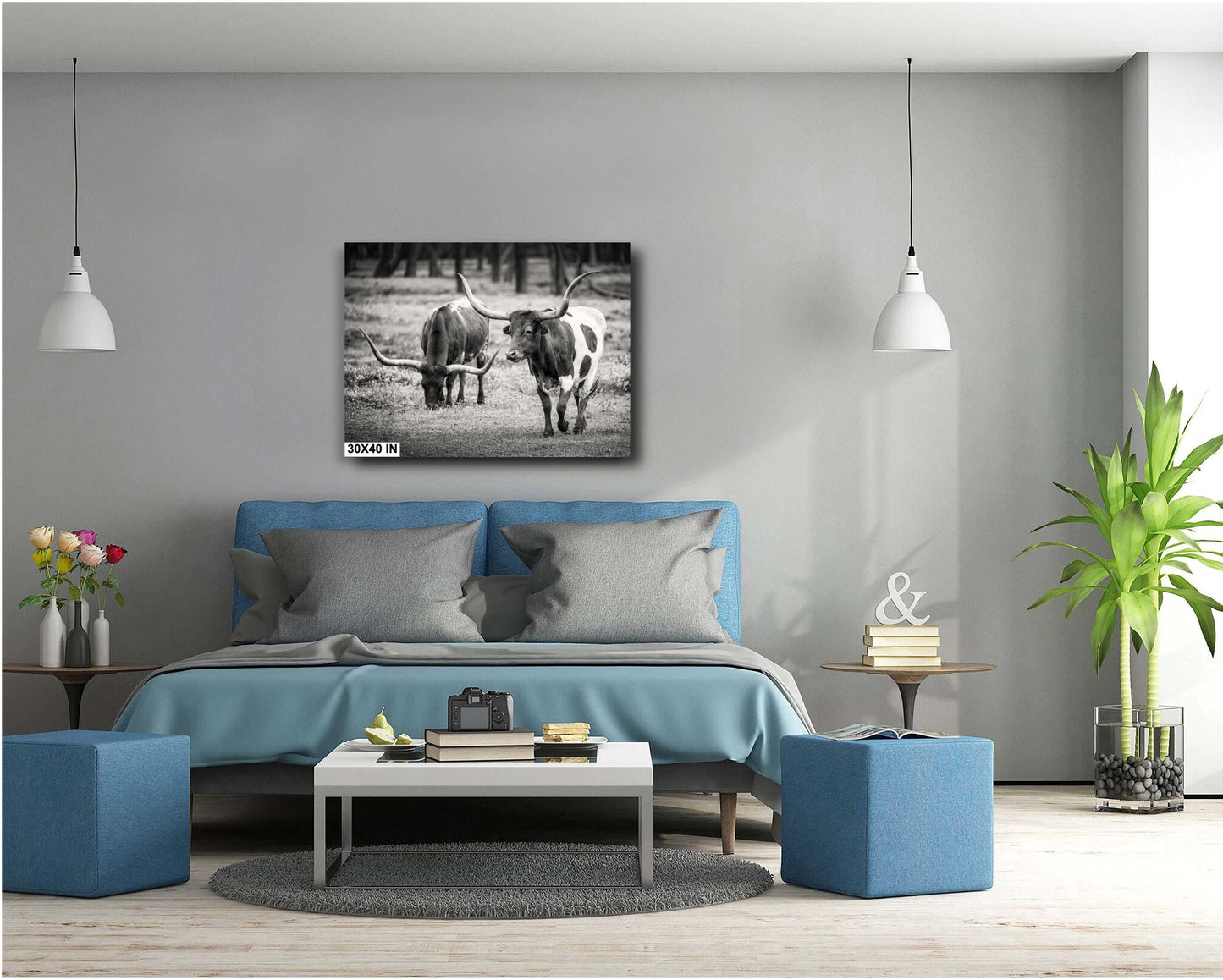 Cowboy Wall Art - Rustic Longhorn Cow Print: Modern Ranch Wall Art for Farmhouse Decor (Paper/Canvas/Acrylic/Metal)