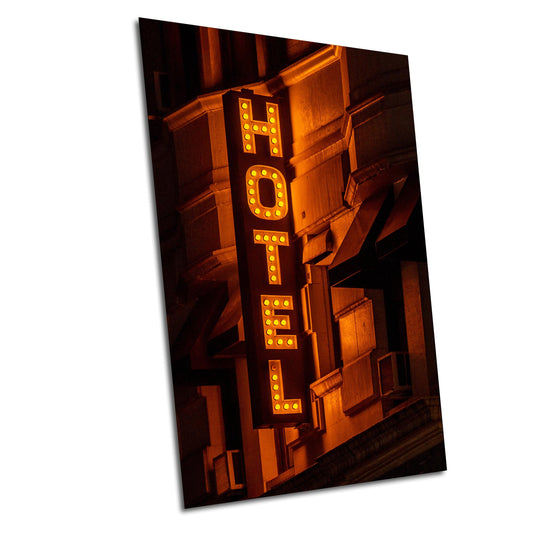 Neon Sign Photo | Manhattan New York Hotel Retro Neon Art | Americana Wall Decor Print on Premium Photo Paper, Canvas & Metal