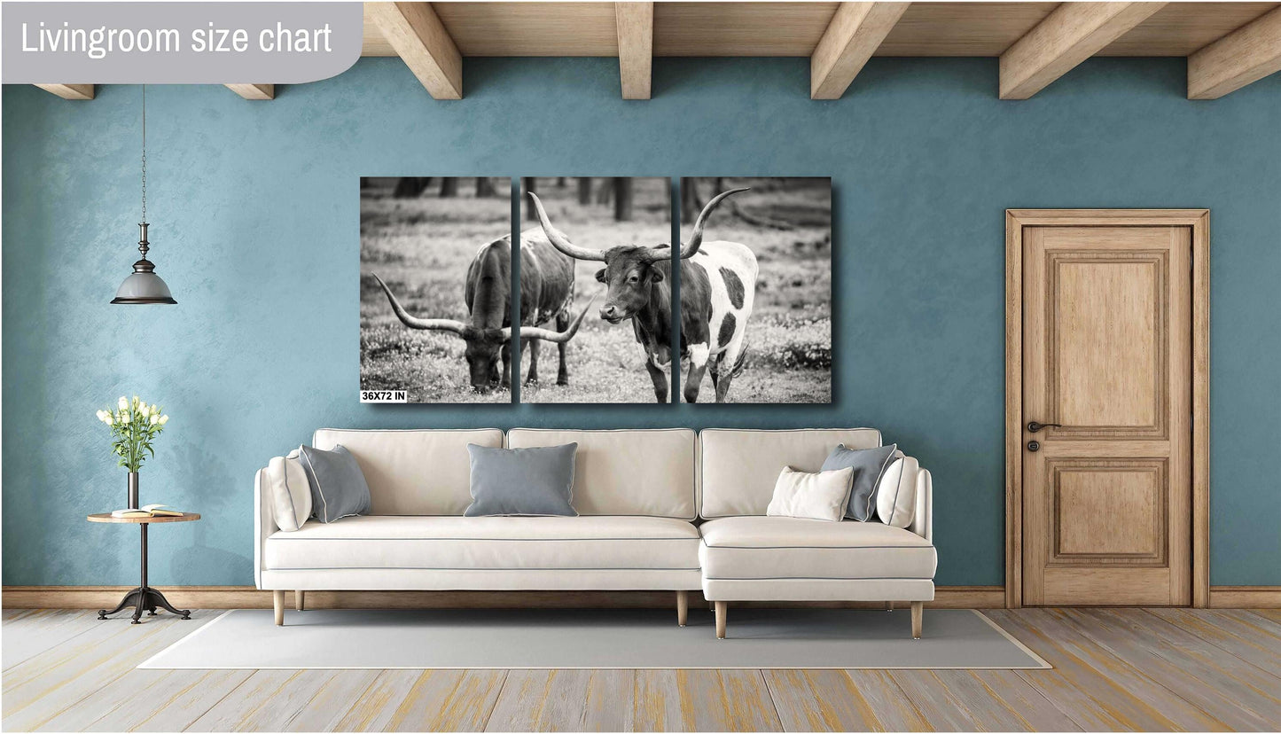 Cowboy Wall Art - Rustic Longhorn Cow Print: Modern Ranch Wall Art for Farmhouse Decor (Paper/Canvas/Acrylic/Metal)