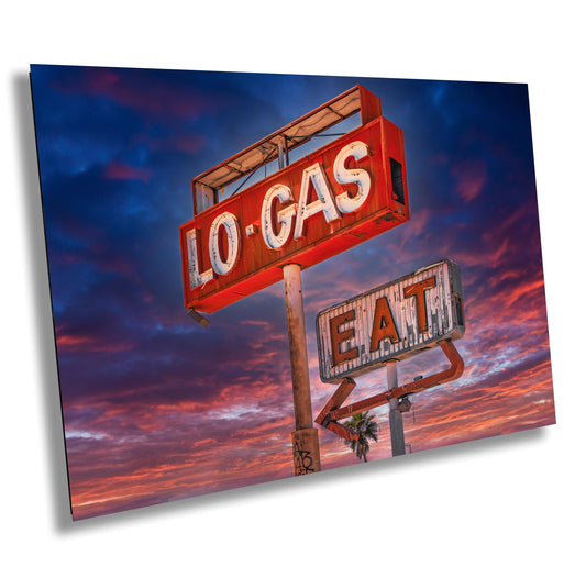 Lo-Gas Eat on I-15 Wall Art: Vintage Americana Desert Landscape for Man Cave & Southwestern Decor
