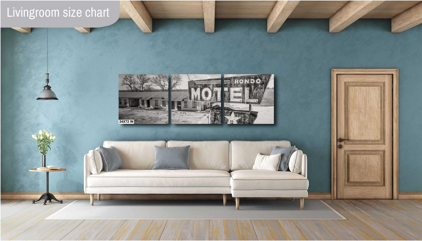 Hondo Motel Neon Sign Art - Black & White Photography for Texas Roadside Wall Decor, Retro Home Decor
