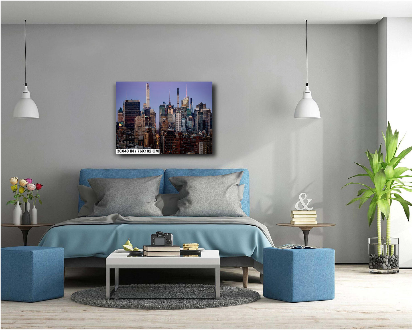 NYC Skyline Panoramic Poster Print: Times Square Evening Cityscape & Midtown Manhattan Traffic Decor
