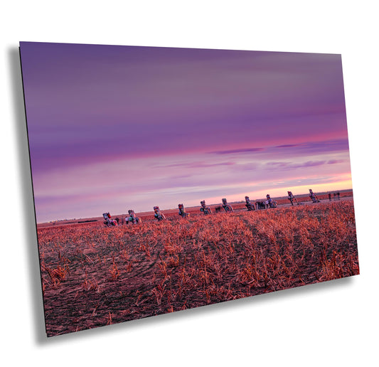 Vintage Car Wall Decor - Route 66 Cadillac Ranch Sunset Print - Amarillo Roadside Art on Paper, Canvas, Acrylic & Metal Decor