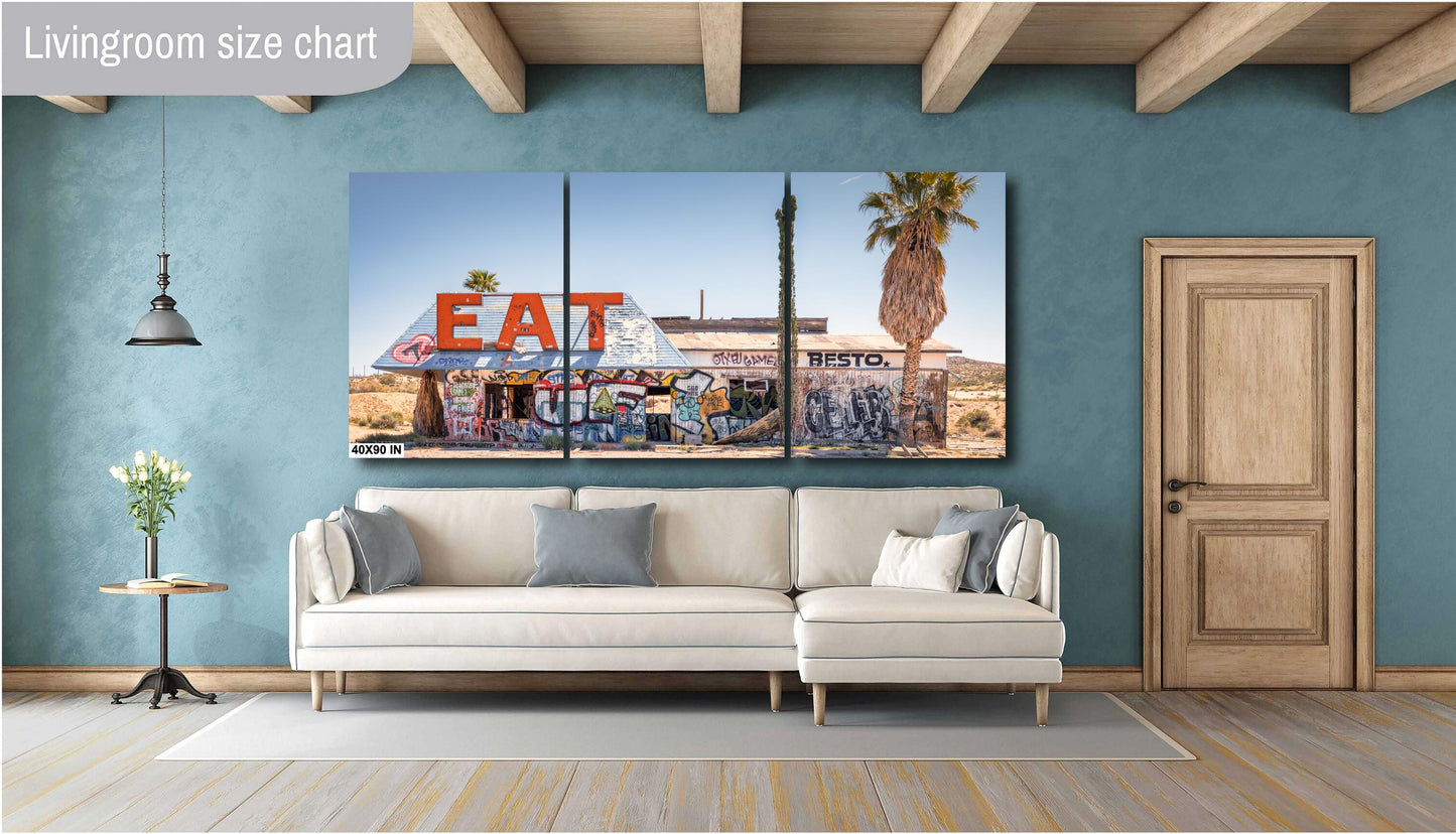 EAT Abandoned California Desert Diner Photo Print | Americana Roadside Cafe Graffiti Art Wall Decor