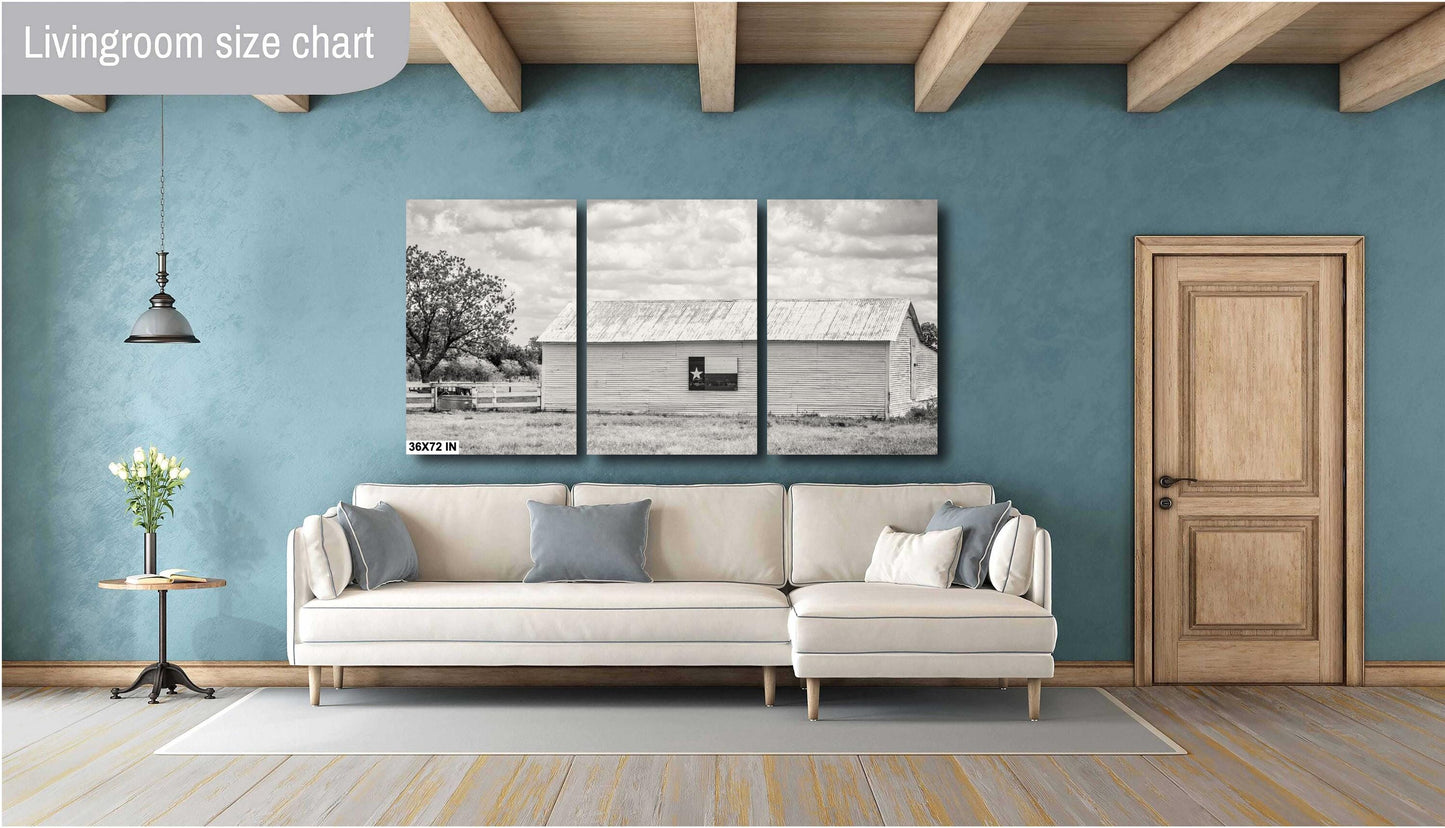 Texas Wall Art Photography - Texas Flag Barn Wall Art | Rustic Black & White Decor for Western Farmhouse Home