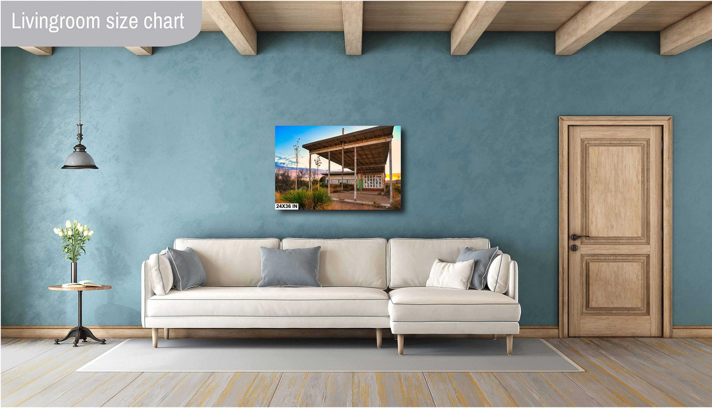 Abandoned Gas Station Mural Art Print | Lobo Texas Ghost Town Landscape | Desert Americana Wall Decor | Keep the Lonely Places Lonely