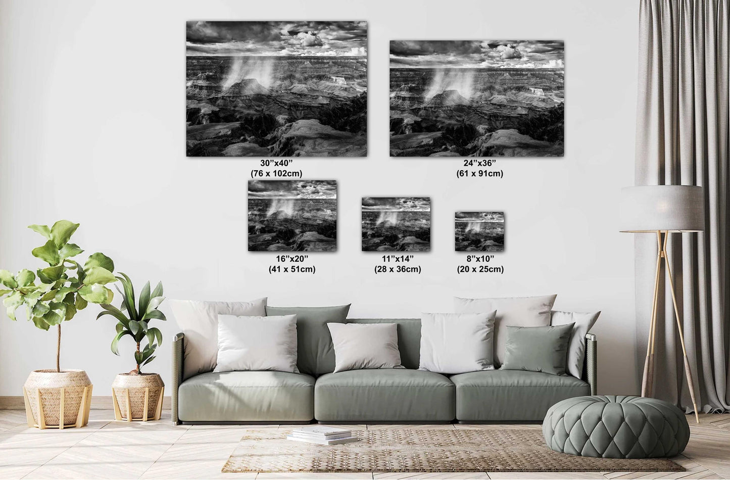 Grand Canyon Art - Black and White Mather Point Rain Photo, Arizona Wall Decor on Paper, Canvas, Acrylic & Metal