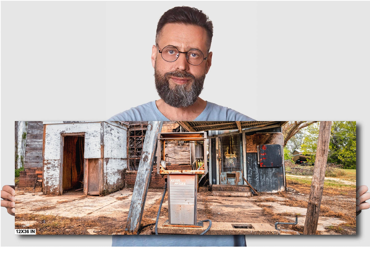 Gas Station Decor - Rustic Abandoned Gas Station in Iredell, Texas | Premium Quality or Ready-to-Hang Canvas, Acrylic & Metal Options