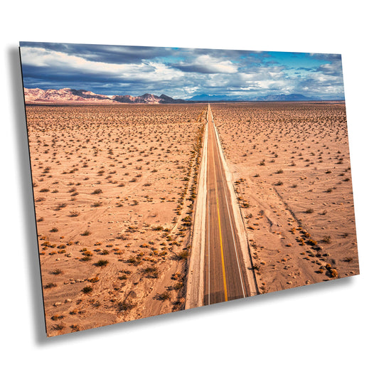 Endless Horizons on Route 66: Mojave Desert Highway Wall Art Print on Premium Paper or Ready-to-Hang Canvas