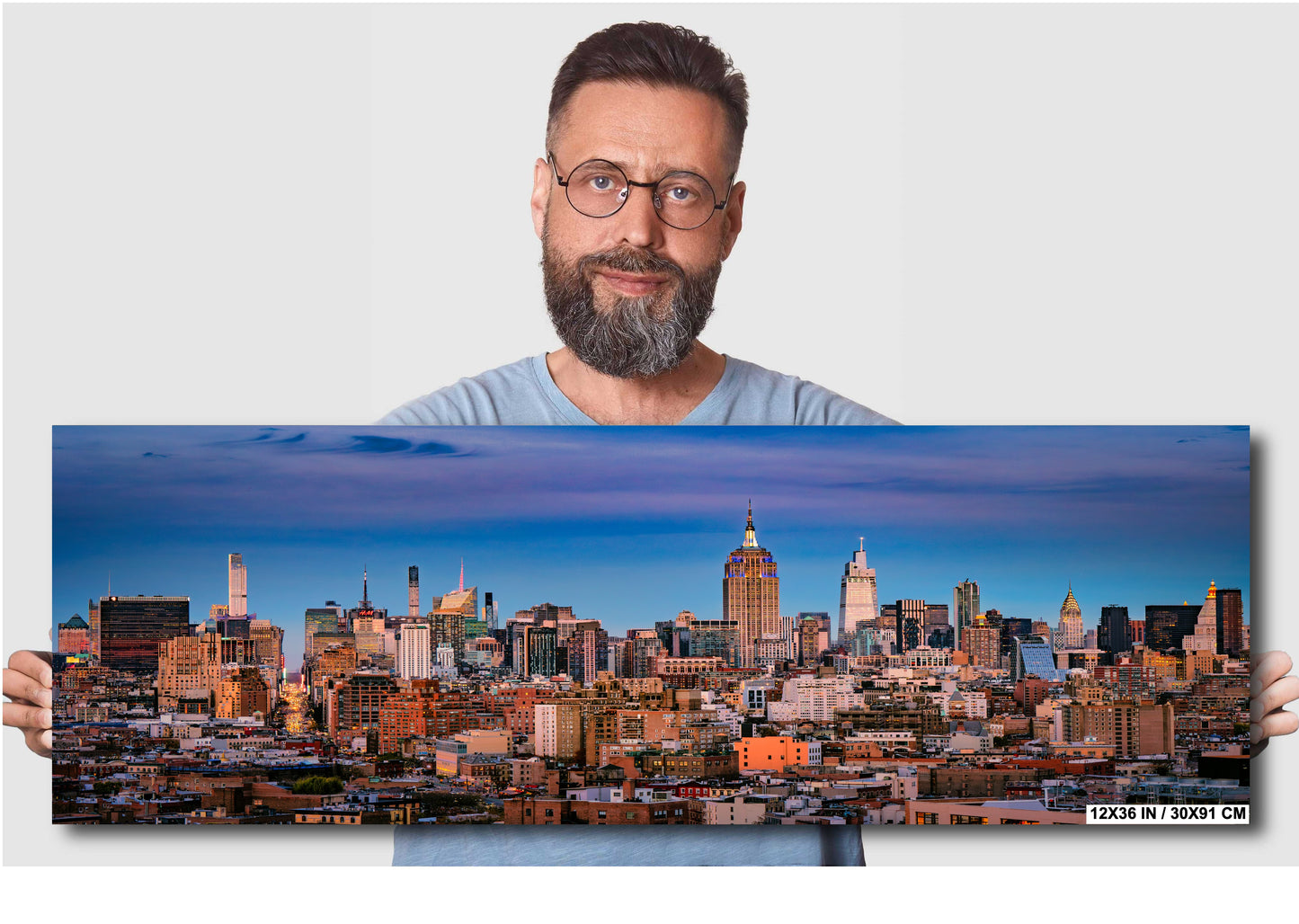 NYC Skyline at Dusk: Midtown Manhattan & Times Square Panoramic Photo Print - Cityscape Wall Art, Urban Decor, NY Gift