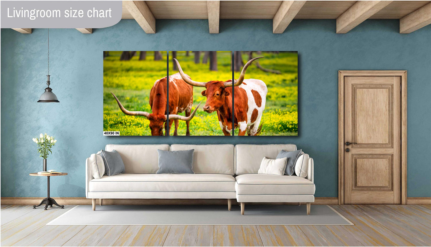 Cattle Wall Canvas - Rustic Longhorn Cow Photography | Ranch Wall Art for Modern Farmhouse Decor | Canvas, Paper, Acrylic or Metal Print