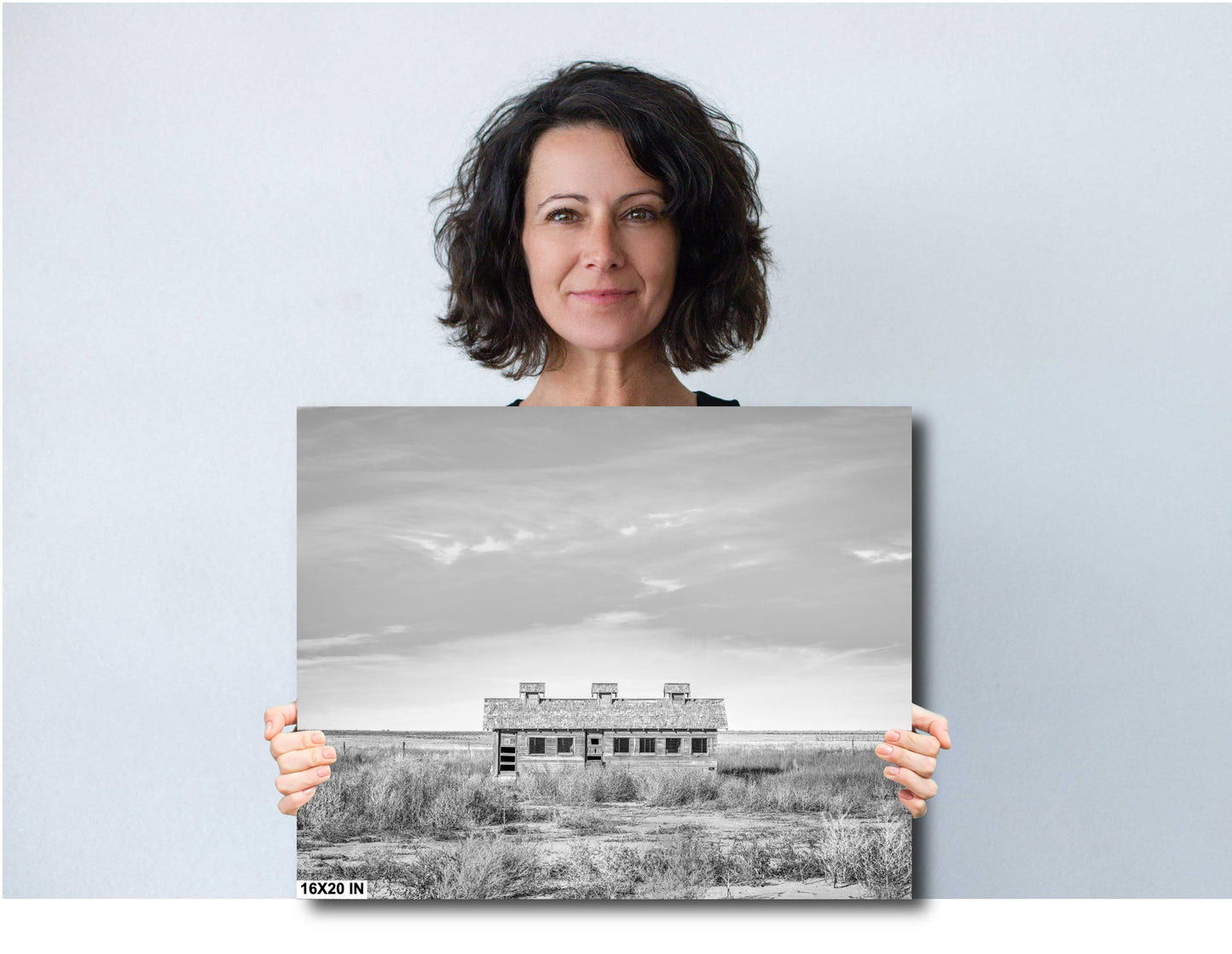 Farmhouse Wall Decor - Rustic Texas Farmstead B&W Print of Abandoned Homestead and Chicken House Rural Landscape Art
