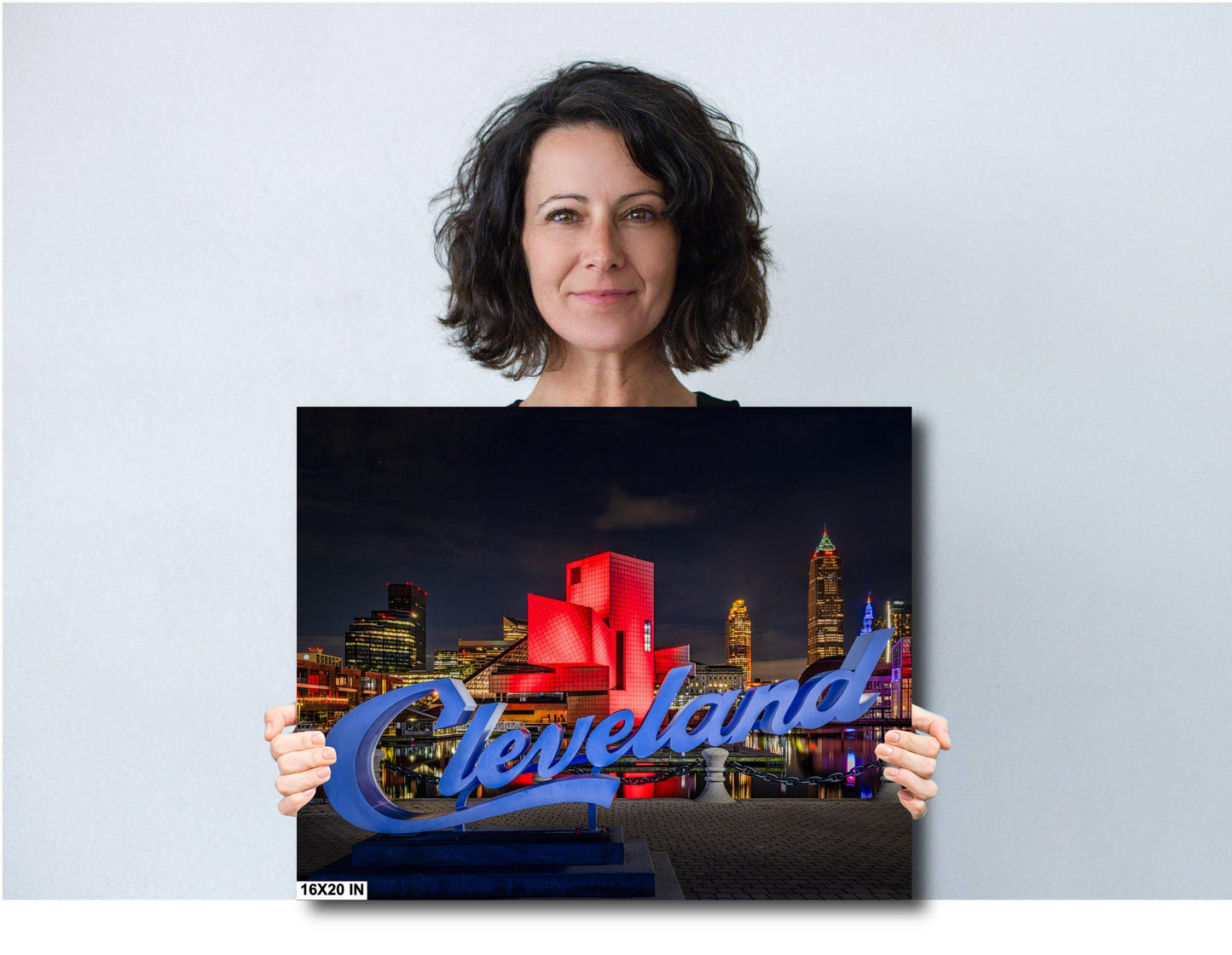Cleveland Skyline at Night Art | Script Sign & Rock Hall Canvas, Metal Print | Downtown Ohio Cityscape Decor