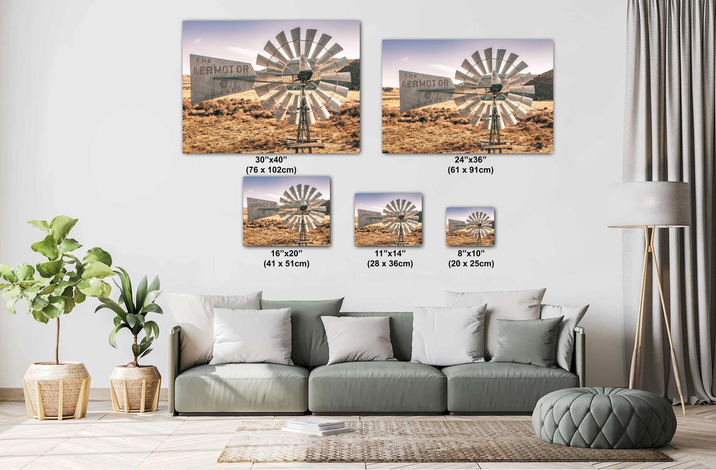 Farmhouse Windmill Photography Print - Rustic Sunset Wall Art Decor for Country Home, West Texas Design