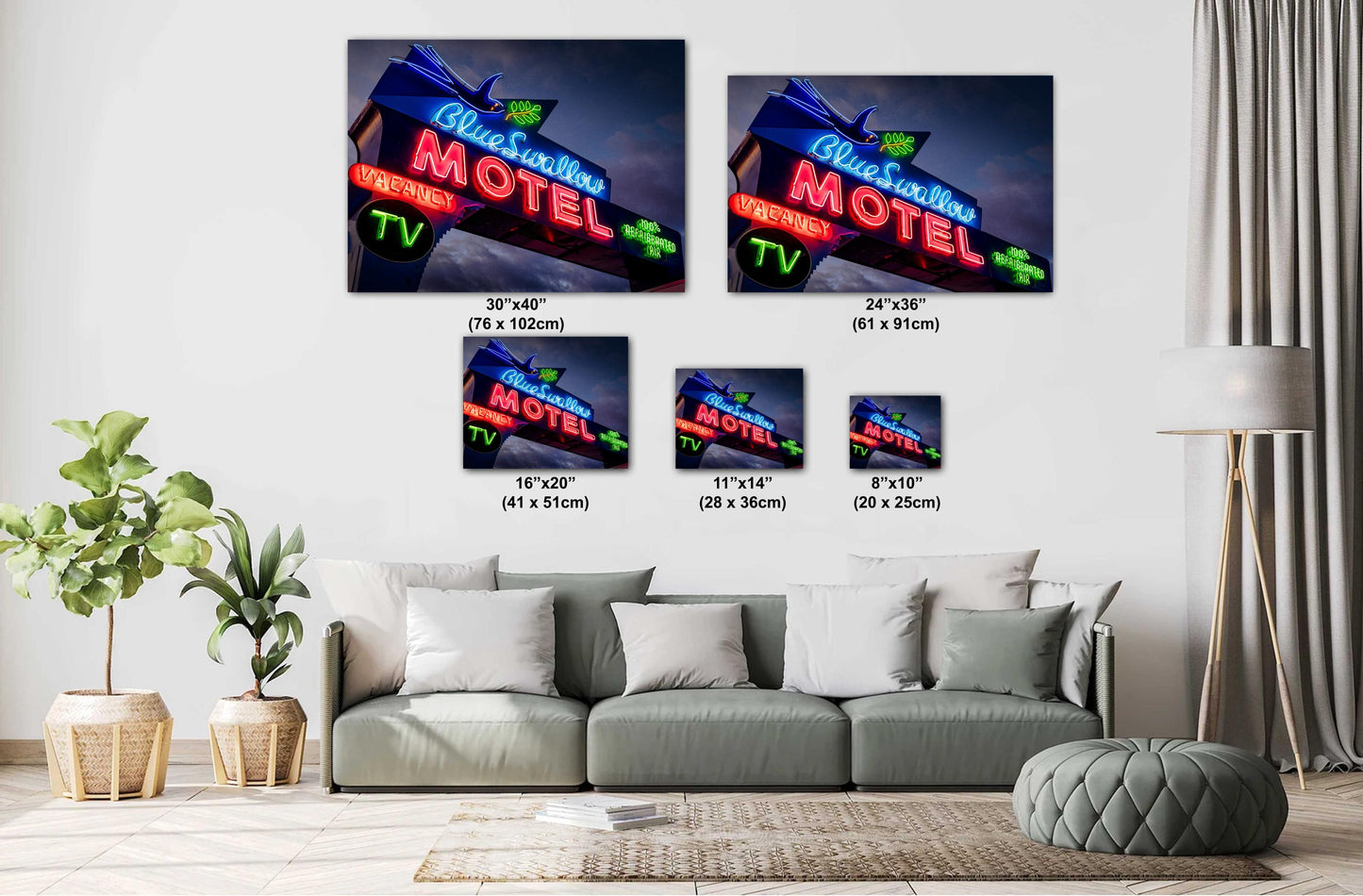 Route 66 Sign - Blue Swallow Motel Neon on Premium Photo Paper, or Ready-to-Hang Canvas, Acrylic, or Metal Decor