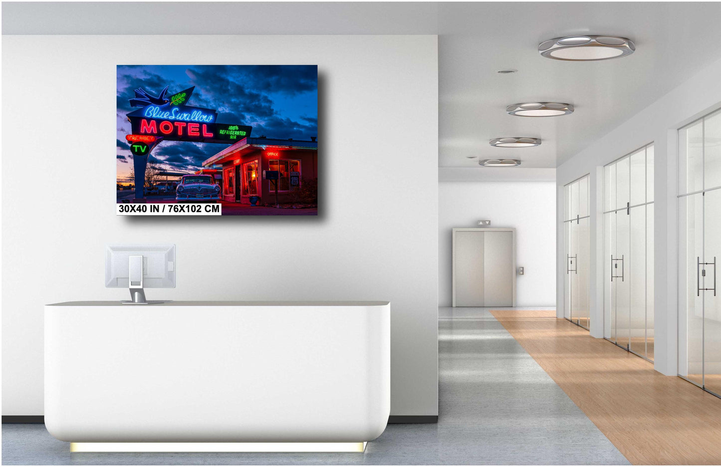 Route 66 Sign - Blue Swallow Motel - Iconic Route 66 Photo: Americana Neon Sign Photography Print - New Mexico Road Trip Wall Art